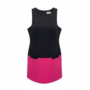 Eliza J Colorblock Jacquard Shift Dress Black Fuchsia Pink 14 EUC